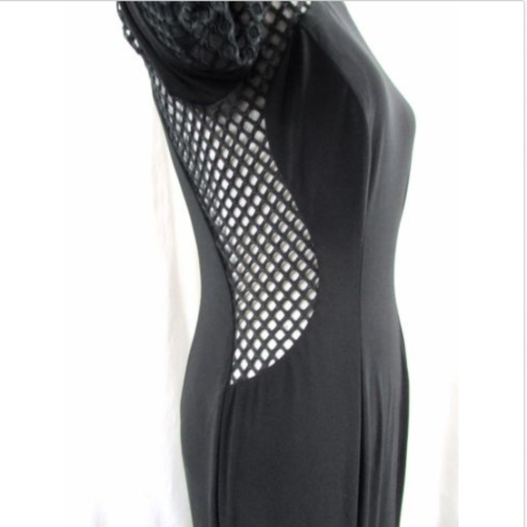 Xscape Black Mesh Cutout Long Sleeve Gown - Picture 5 of 8